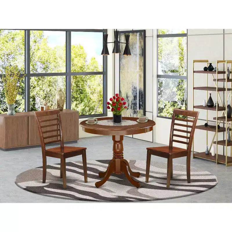 Ensemble de salle à manger familial Table de 36 pouces avec 2 chaises - Ensemble de table de cuisine en bois pour 4