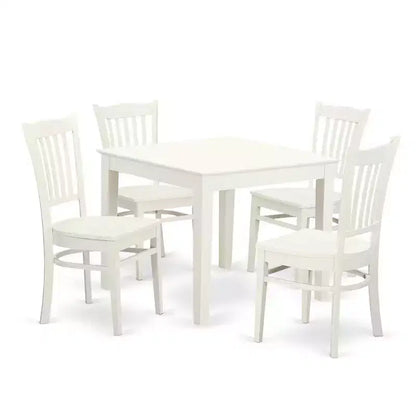 5-Piece Linen White Finish Solid Wood Top - Dining Room Set - Seats 4