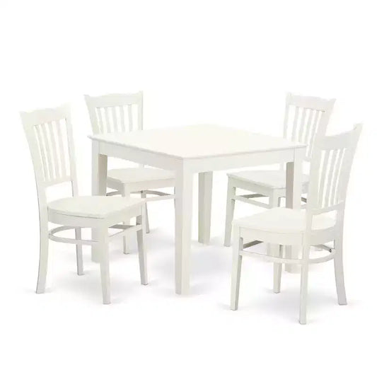 5-Piece Linen White Finish Solid Wood Top - Dining Room Set - Seats 4