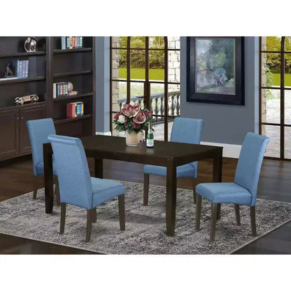 Ensemble Table de Cuisine 5 Pièces Chaises Bleu Lin Pieds Cappuccino Meubles de Salle à Manger