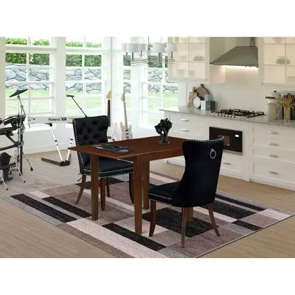 Ensemble de salle à manger 3 pièces HomeStock avec plateau rectangulaire en bois massif finition acajou et rabats