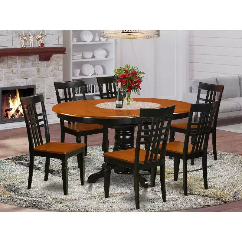 Ensemble de salle à manger 7 pièces avec table et chaises - Meubles de cuisine et salle à manger - Fini Cerisier Noir