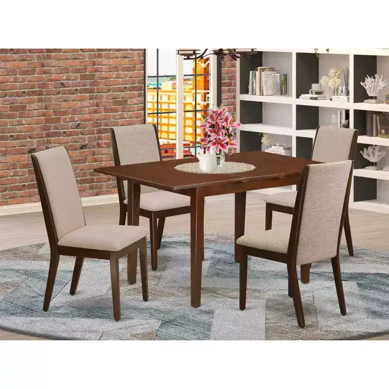 Ensemble de salle à manger 5 pièces - Table de salle à manger avec 4 chaises Parsons - Structure en bois massif et rallonge papillon