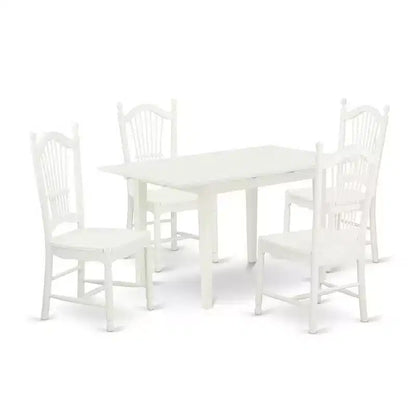 HomeStock 5-Pc Linen White Finish Solid Wood Top - Rectangular Dining Room Set with Butterfly Leaf - Seats 4