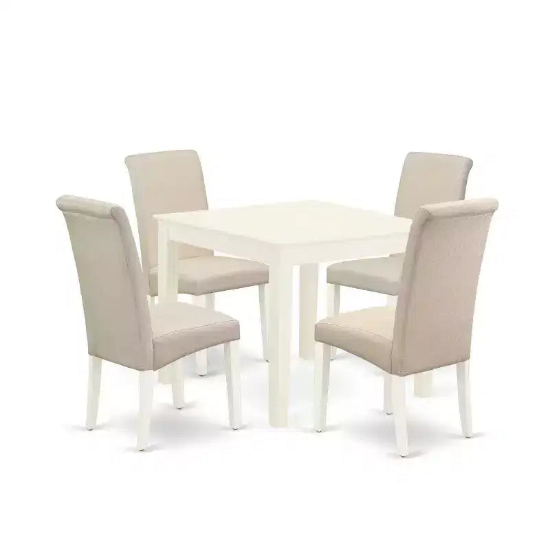 HomeStock 5-Pc Square Linen White Finish Solid Wood Top-Dining Room Set-Seats 4