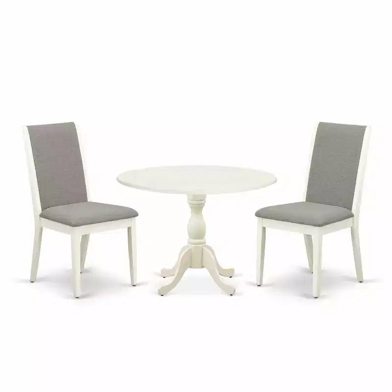 3-Piece Linen White Finish Solid Wood Top - Upholstered Dining Room Set - Seats 4
