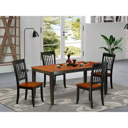 Ensemble Table à manger rectangulaire 54x66 pouces avec rallonge et 4 chaises - Style ferme moderne