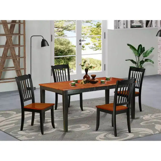 Ensemble Table à manger rectangulaire 54x66 pouces avec rallonge et 4 chaises - Style ferme moderne