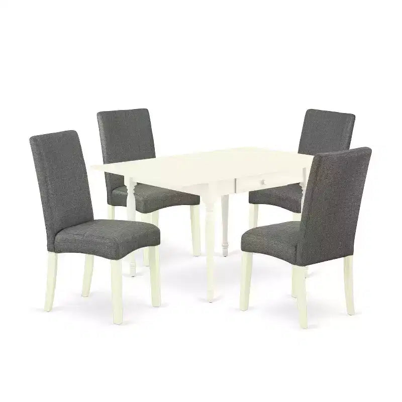 HomeStock 5-Pc Linen White Finish Solid Wood Top - Dining Room Set with Dropleaf - Seats 4