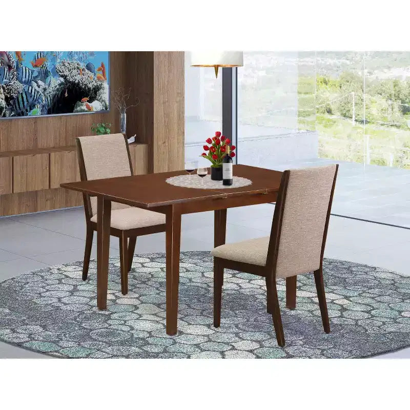 Ensemble Table de Cuisine avec Chaises - Salle à Manger 3 Pièces, Tissu Lin, Table à Rallonge Papillon