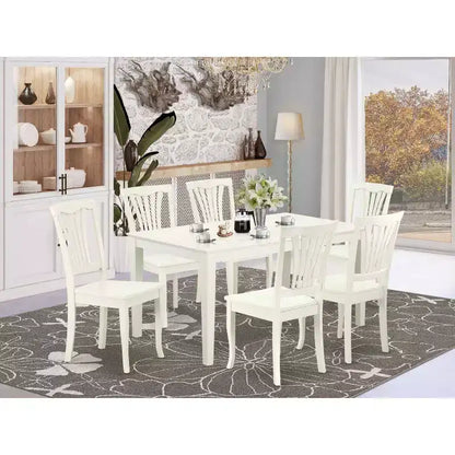 Salle à manger rectangulaire 7 pièces table et chaises - Table de 152 cm, design à lattes verticales