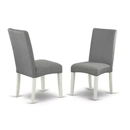 Ensemble de salle à manger rond 5 pièces - Table de 42 pouces et 4 chaises - Design épuré "City Sleek" - Pieds blancs "Linen White" - Tissu gris