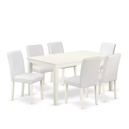 HomeStock 7-Piece Rectangle Linen White Finish Solid Wood Top Dining Table with 6 Parson-Chairs