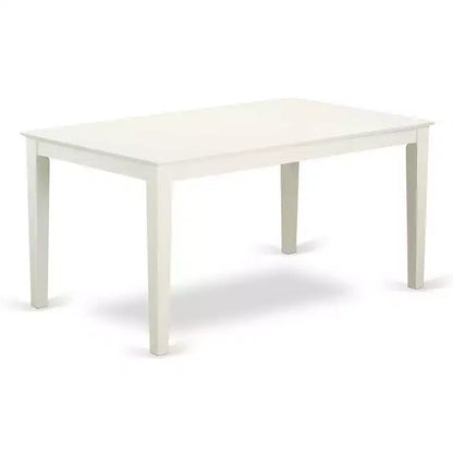 HomeStock Table de salle à manger 7 pièces rectangulaire en lin blanc, plateau en bois massif, avec 6 chaises Parson