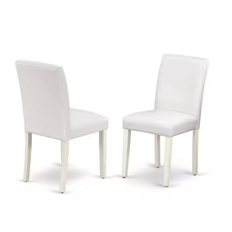HomeStock Table de salle à manger 7 pièces rectangulaire en lin blanc, plateau en bois massif, avec 6 chaises Parson