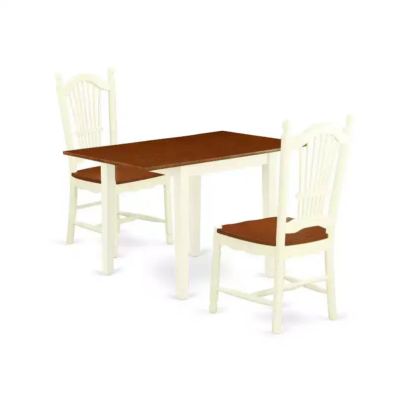 HomeStock 3-Piece Buttermilk and Cherry Finish Solid Wood Top Dining Table Set