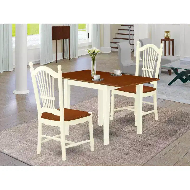 Ensemble de table à manger HomeStock 3 pièces, dessus en bois massif, finition crème et cerisier