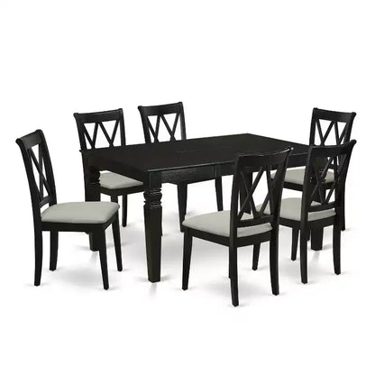HomeStock 7-Piece Rectangle Black Finish Solid Wood Top Dining Table with 6-Chairs with Butterfly Leaf Cross Back