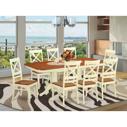 Salle à manger moderne 9 pièces - Table rectangulaire et 8 chaises - Finition cerisier crème - Cuisine Salle à manger