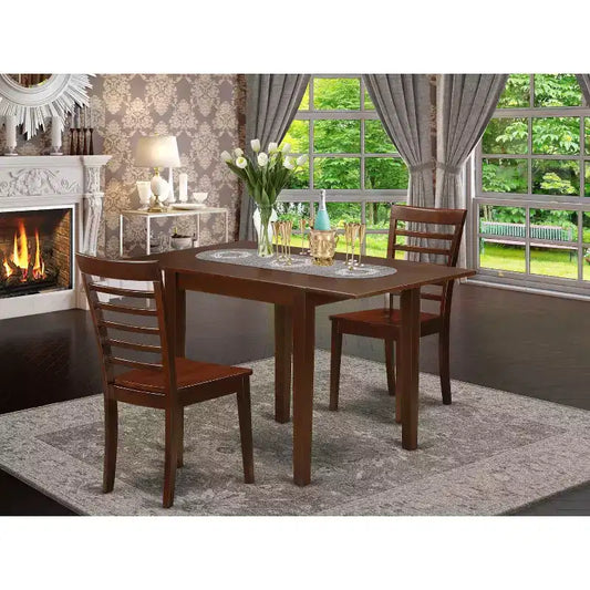 Ensemble table à manger 3 pièces HomeStock avec plateau en bois massif finition acajou