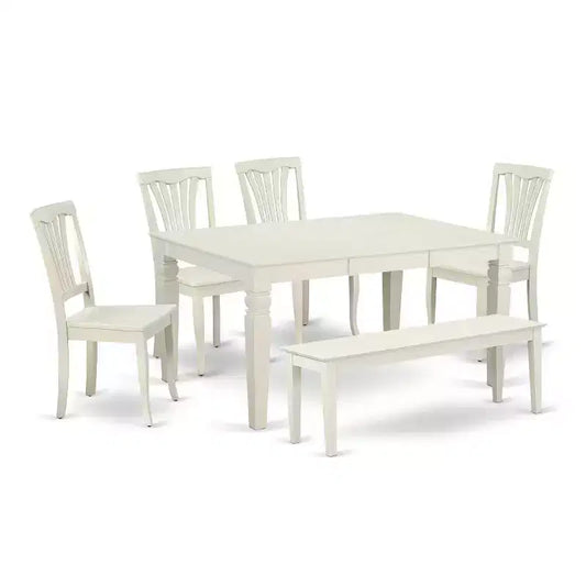 Farmhouse Dining Set - 6 Rectangular Table & 4 Chairs + Bench - 42/60 Inch