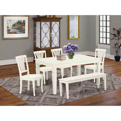 Ensemble de salle à manger de ferme - 1 table rectangulaire de 6 places et 4 chaises + banc - 106,68/152,4 cm