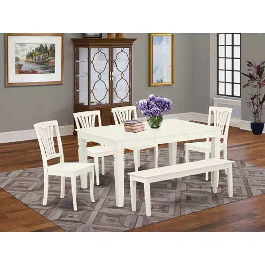 Ensemble de salle à manger de ferme - 1 table rectangulaire de 6 places et 4 chaises + banc - 106,68/152,4 cm