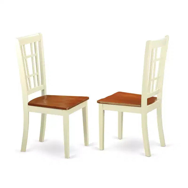 Ensemble de salle à manger rond 3 pièces HomeStock en bois massif couleur crème et cerisier – 4 places