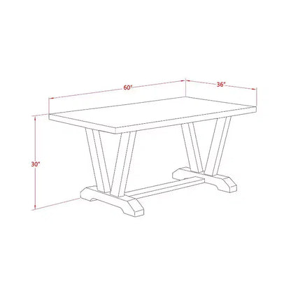 Table de salle à manger HomeStock 5 pièces, dessus en bois massif, fini jacobéen vieilli, avec 4 chaises Parsons