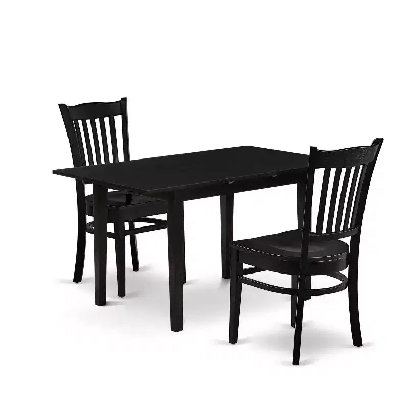 HomeStock 3-Pc Black Finish Rectangular Solid Wood Top With Butterfly Leaf Dining Table Set
