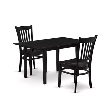 HomeStock 3-Pc Black Finish Rectangular Solid Wood Top With Butterfly Leaf Dining Table Set