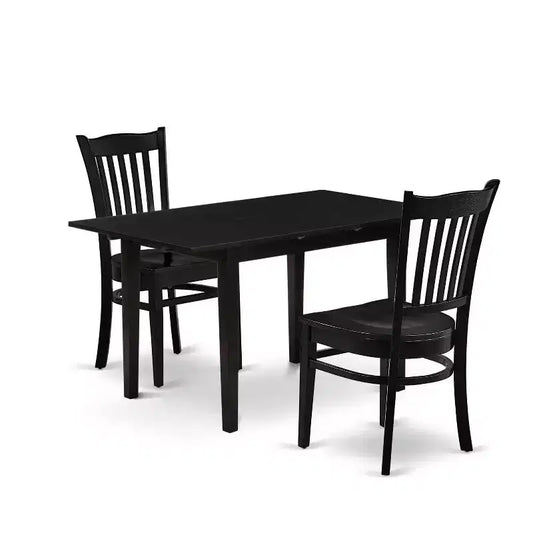 HomeStock 3-Pc Black Finish Rectangular Solid Wood Top With Butterfly Leaf Dining Table Set