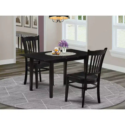 Ensemble de salle à manger 3 pièces HomeStock avec plateau rectangulaire en bois massif noir et rallonge papillon