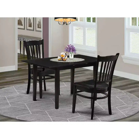 Ensemble de salle à manger 3 pièces HomeStock avec plateau rectangulaire en bois massif noir et rallonge papillon