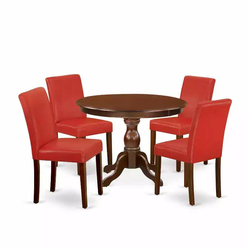 HomeStock 5-Pc Mahogany Finish Solid Wood Top Dining table with 4 Chairs