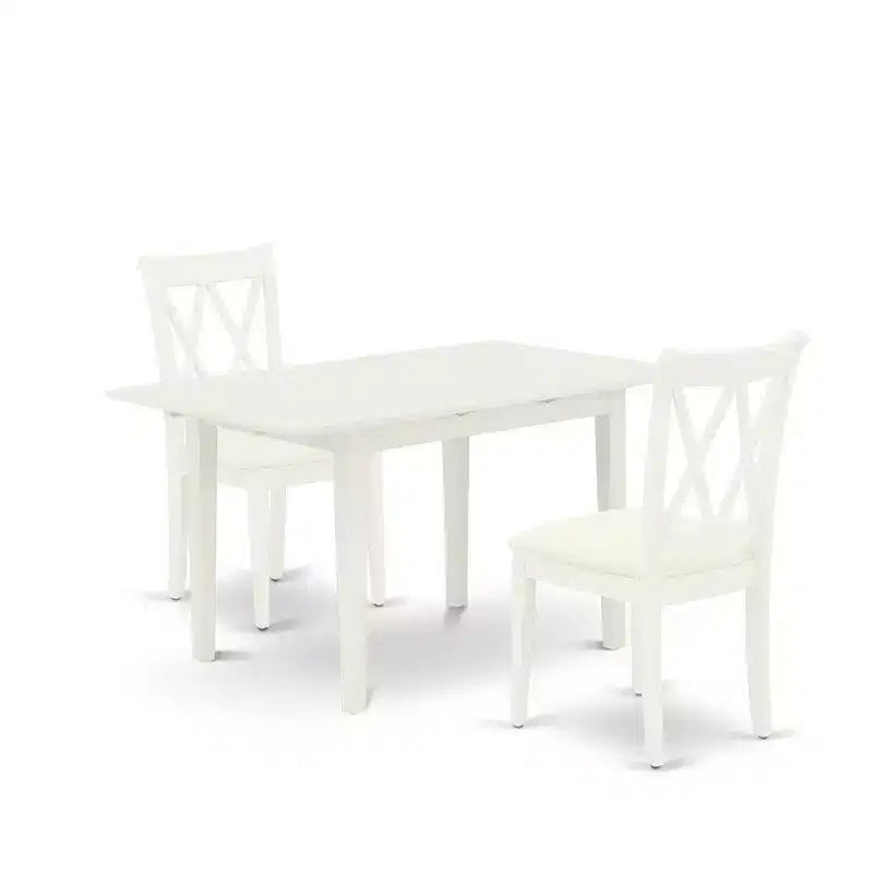 HomeStock 3-Piece Linen White Finish Rectangular Solid Wood Top with Butterfly Leaf Dining Table Set