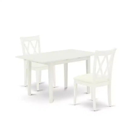 HomeStock 3-Piece Linen White Finish Rectangular Solid Wood Top with Butterfly Leaf Dining Table Set