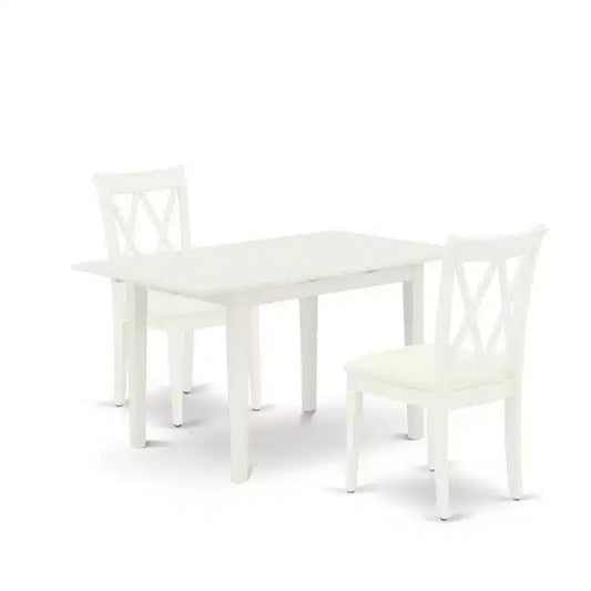 HomeStock 3-Piece Linen White Finish Rectangular Solid Wood Top with Butterfly Leaf Dining Table Set
