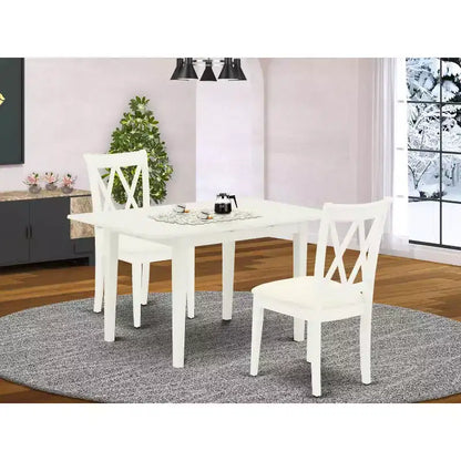 HomeStock – Ensemble de salle à manger 3 pièces rectangulaire avec plateau en bois massif, finition blanc lin et rallonge papillon