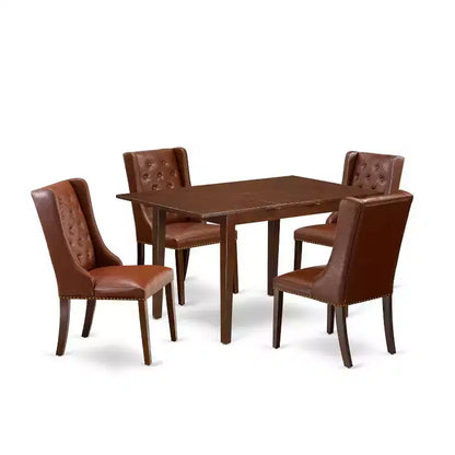 5-Piece Mahogany Finish Solid Wood Top Button Tufted Dining Room Set (Seats-4)