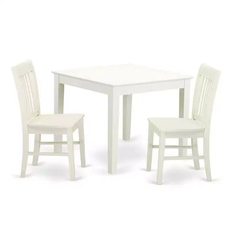 HomeStock 3-Piece Linen White Finish Solid Wood Top Dining Table Set