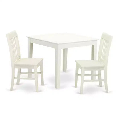 HomeStock 3-Piece Linen White Finish Solid Wood Top Dining Table Set