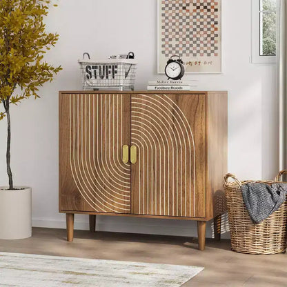 GDFStudio Cheryiie Buffet moderne avec portes à rainures et étagères réglables