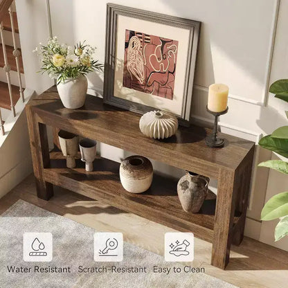 Table d'entrée en bois Lantine de 63 pouces, longue table console de ferme pour salon, couloir, entrée, foyer, derrière le canapé avec étagères à 2 niveaux