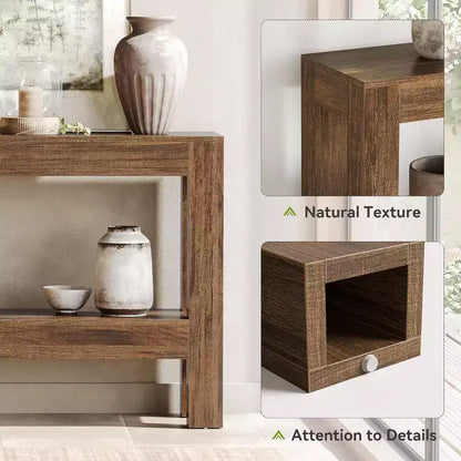 Table d'entrée en bois Lantine de 63 pouces, longue table console de ferme pour salon, couloir, entrée, foyer, derrière le canapé avec étagères à 2 niveaux