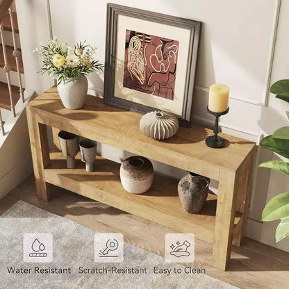 Table d'entrée en bois Lantine de 63 pouces, longue table console de ferme pour salon, couloir, entrée, foyer, derrière le canapé avec étagères à 2 niveaux