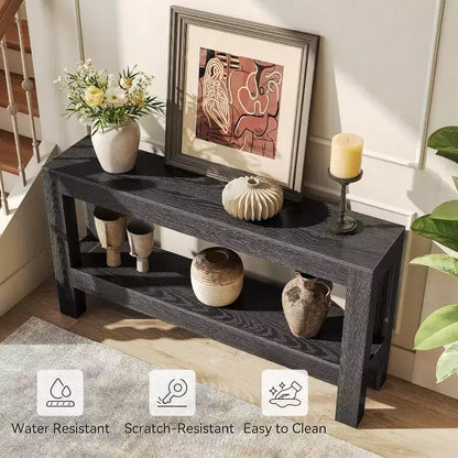 Table d'entrée en bois Lantine de 63 pouces, longue table console de ferme pour salon, couloir, entrée, foyer, derrière le canapé avec étagères à 2 niveaux