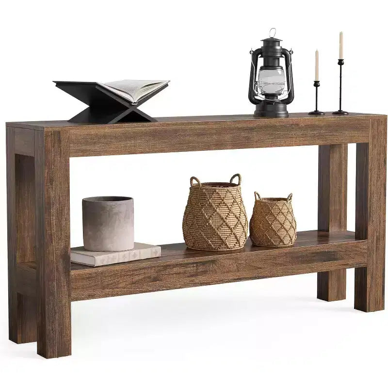Lantine 63-Inch Wood Entryway Table, Long Farmhouse Console Table for Living Room, Hallway, Entry, Foyer,Sofa Behind Couch with 2-Tier Shelves
