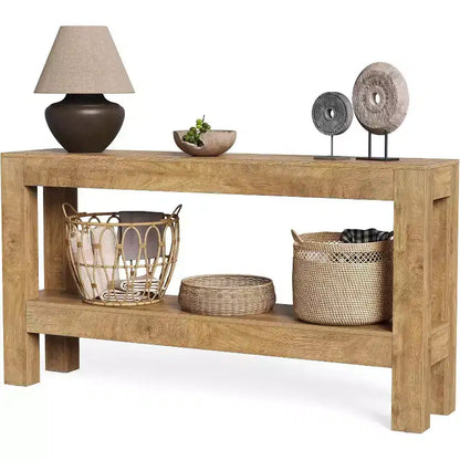 Table d'entrée en bois Lantine de 63 pouces, longue table console de ferme pour salon, couloir, entrée, foyer, derrière le canapé avec étagères à 2 niveaux