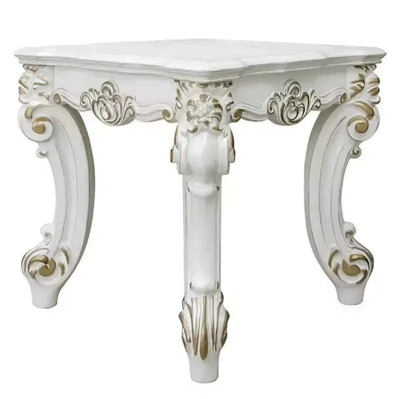 Royal Hampton Marble Top End Table with Hairpin Style Metal Legs, White and Black